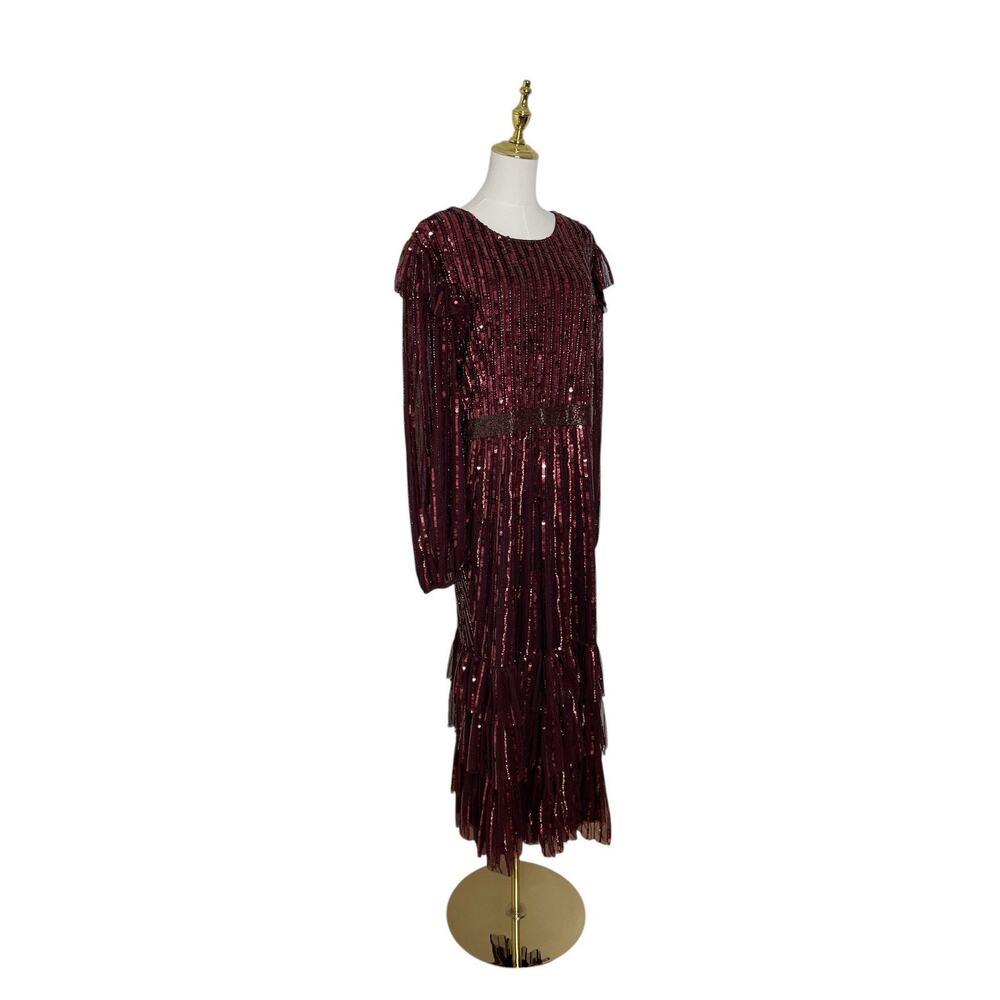 Mac Duggal 23003 Red Ruffle Sequin Midi Dress Size 16 $698 - Picture 5 of 7